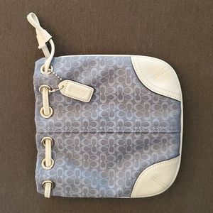 Coach vintage blue cloth C print & white leather drawstring pouch
